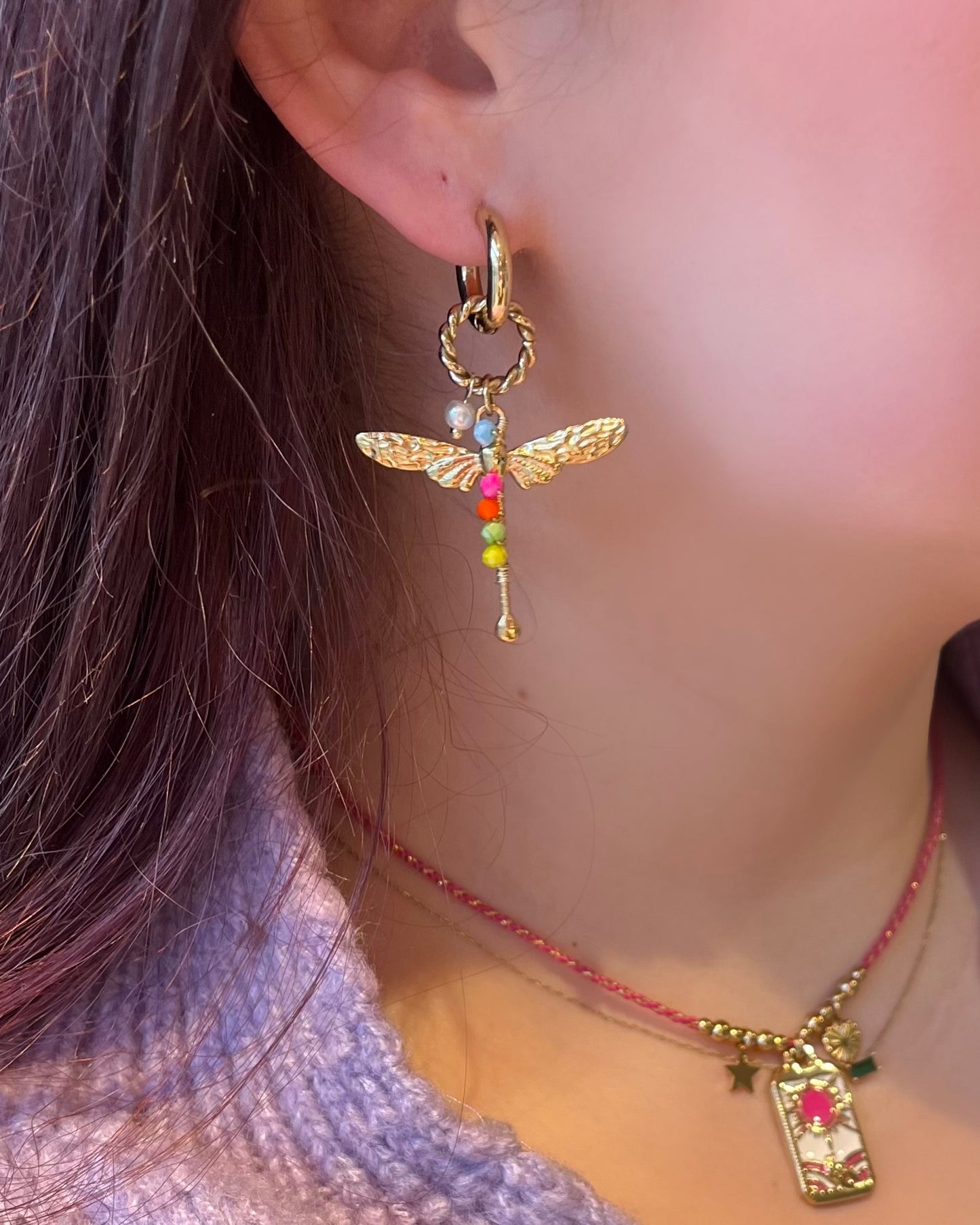 Libelle oorbellen goud