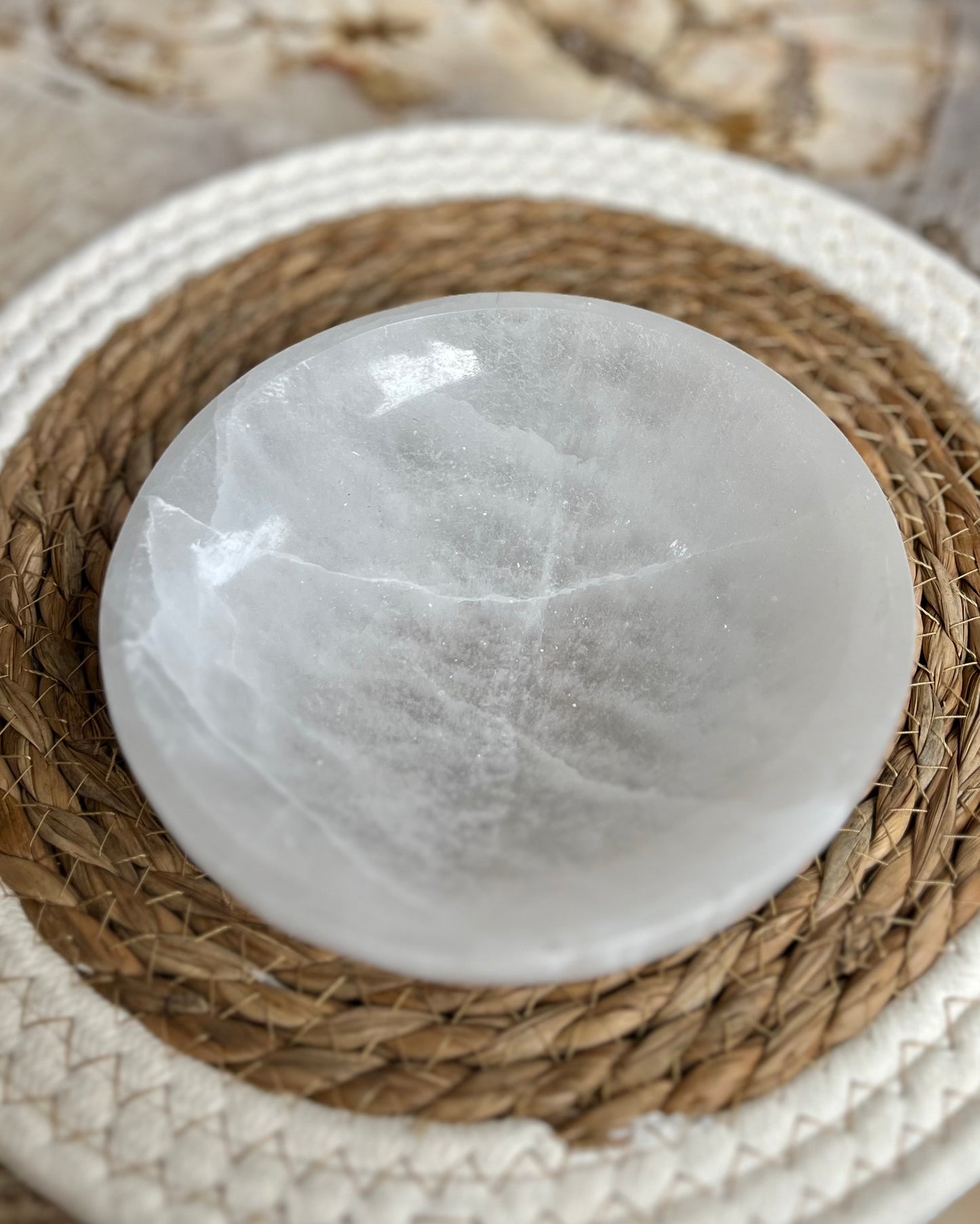Selenite bowl round large