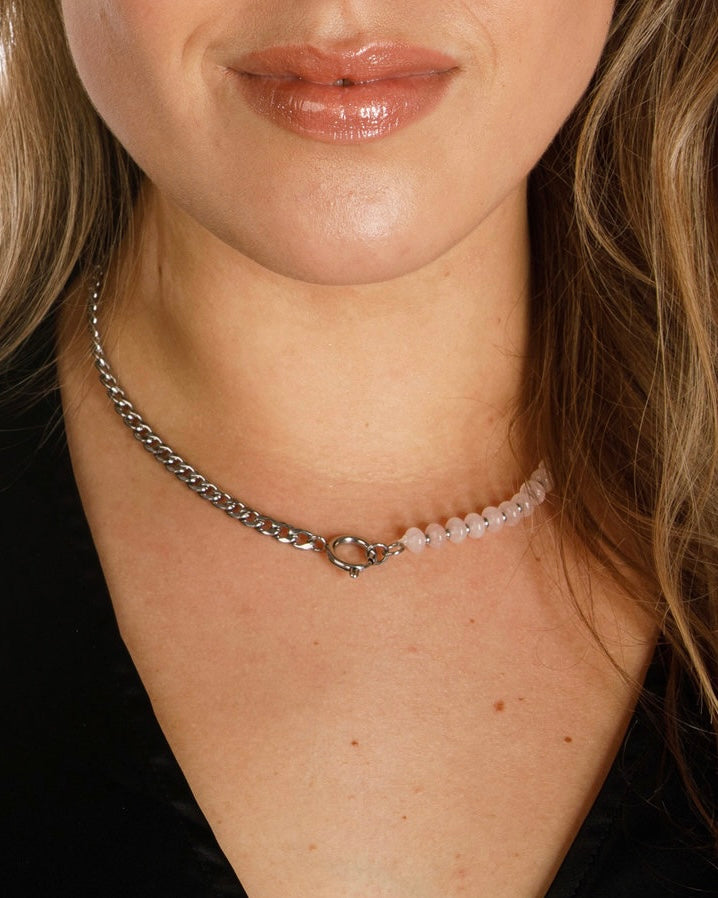 Rozekwarts schakelketting goud/zilver
