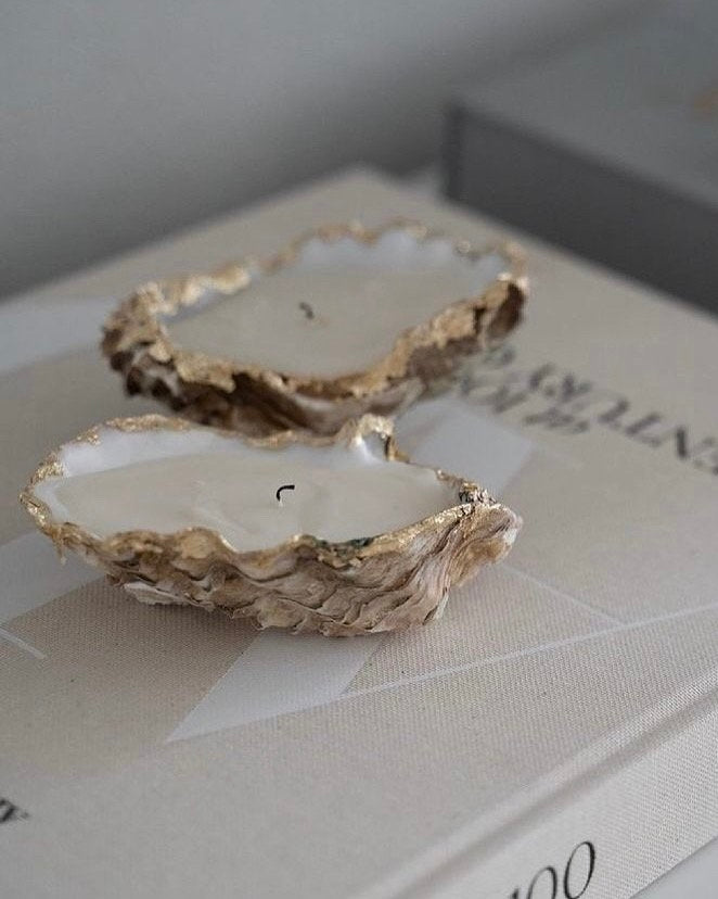 Ariel oesterschelp kaars met bladgoud