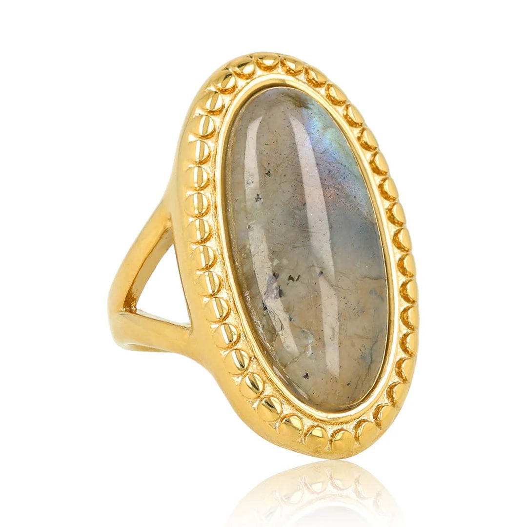 Labradoriet statement ring goud