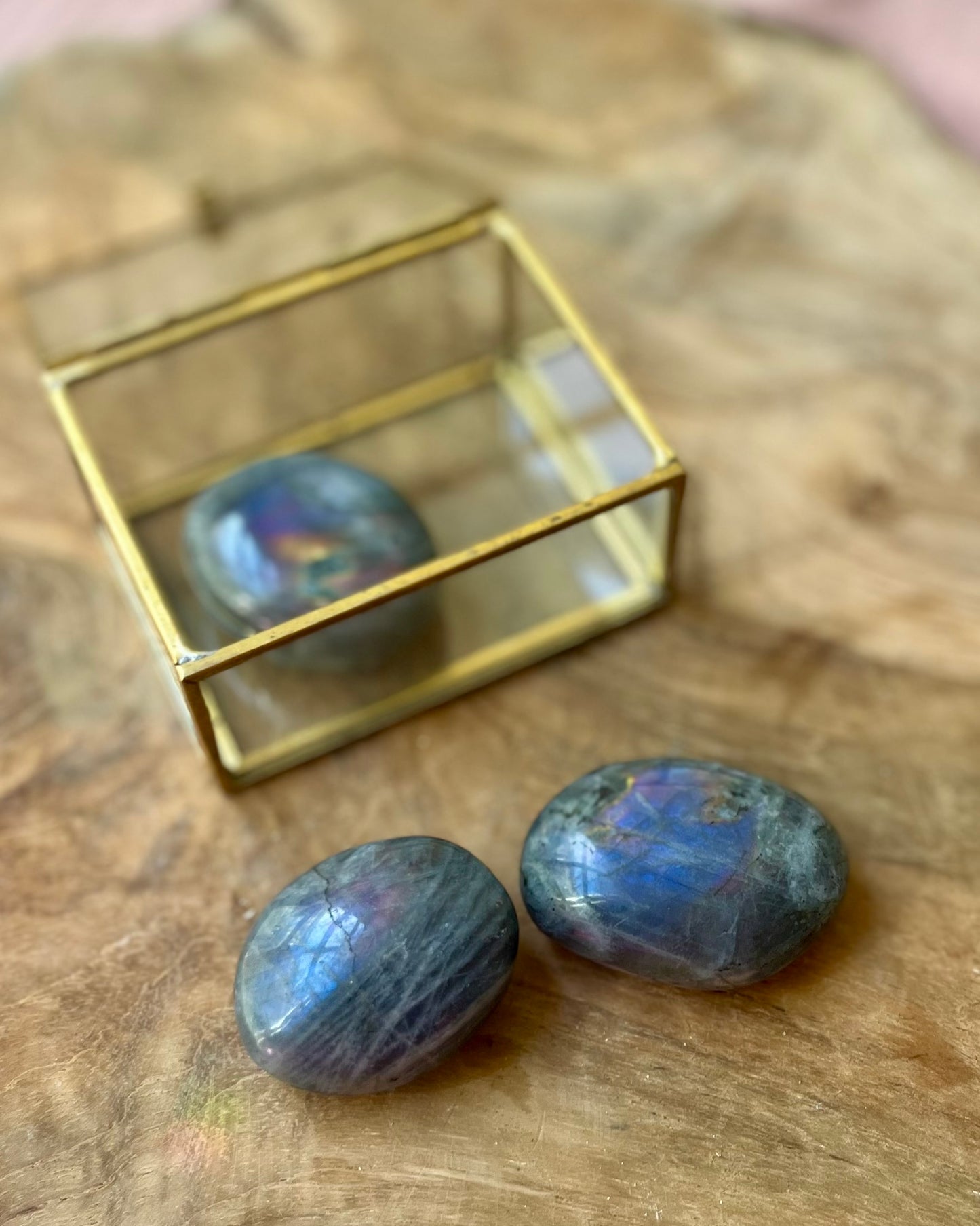 Labradorite small palm stone pink/purple