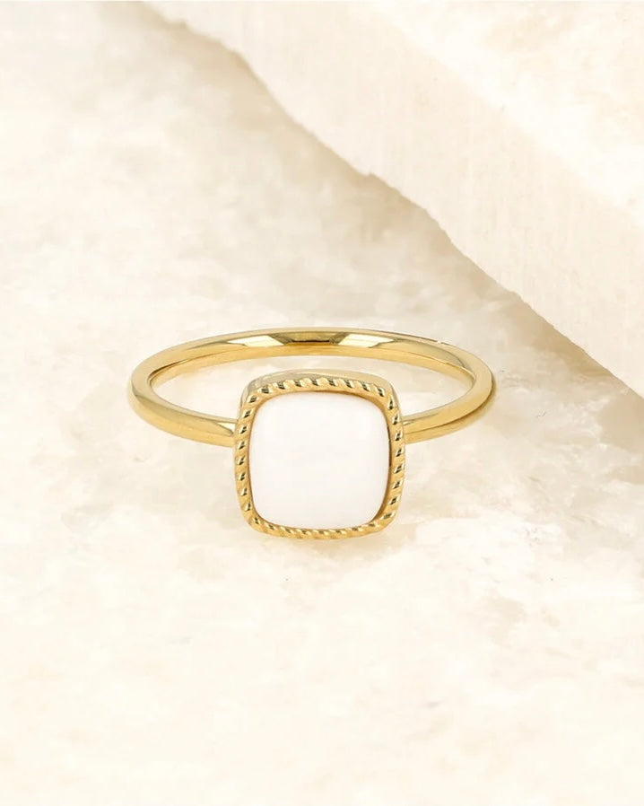 Witte Aventurijn zegelring goud/zilver
