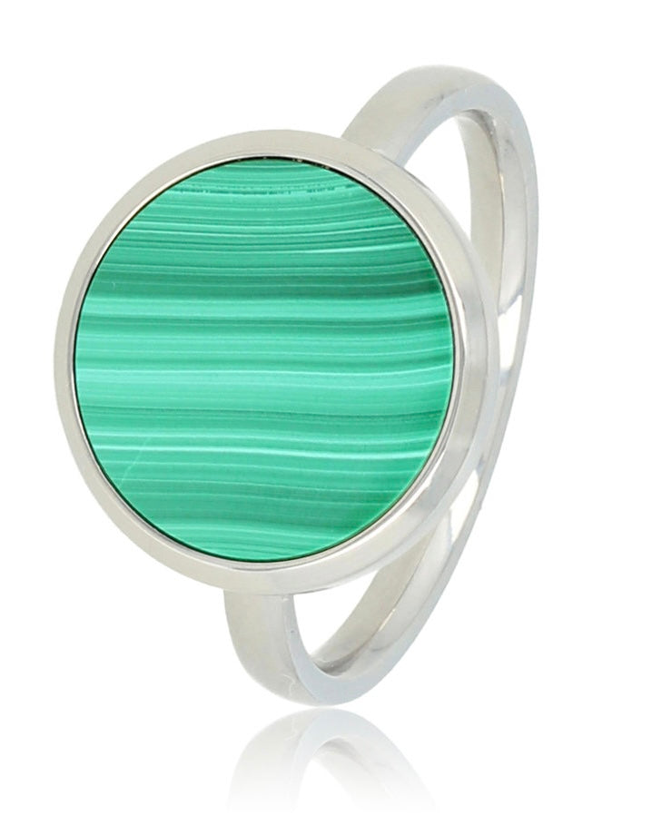 Malachiet ring rond goud/zilver
