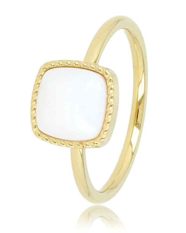 Witte Aventurijn zegelring goud/zilver