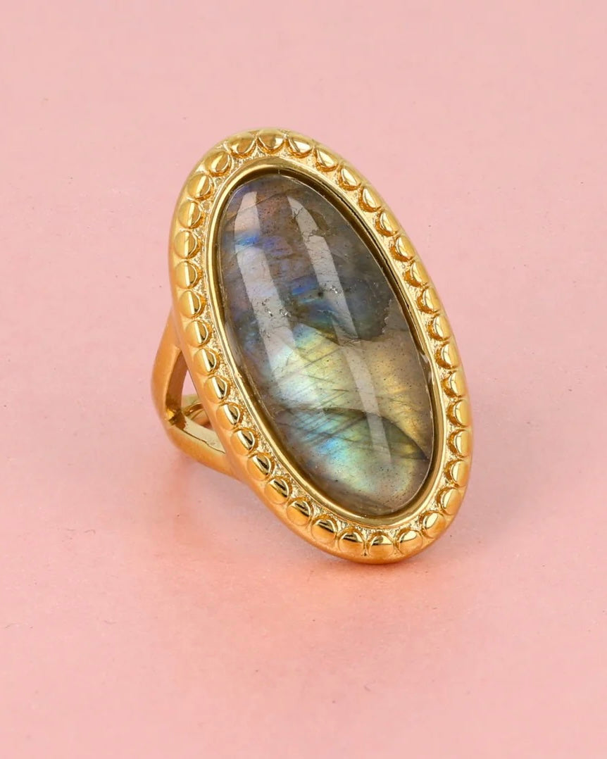 Labradoriet statement ring goud