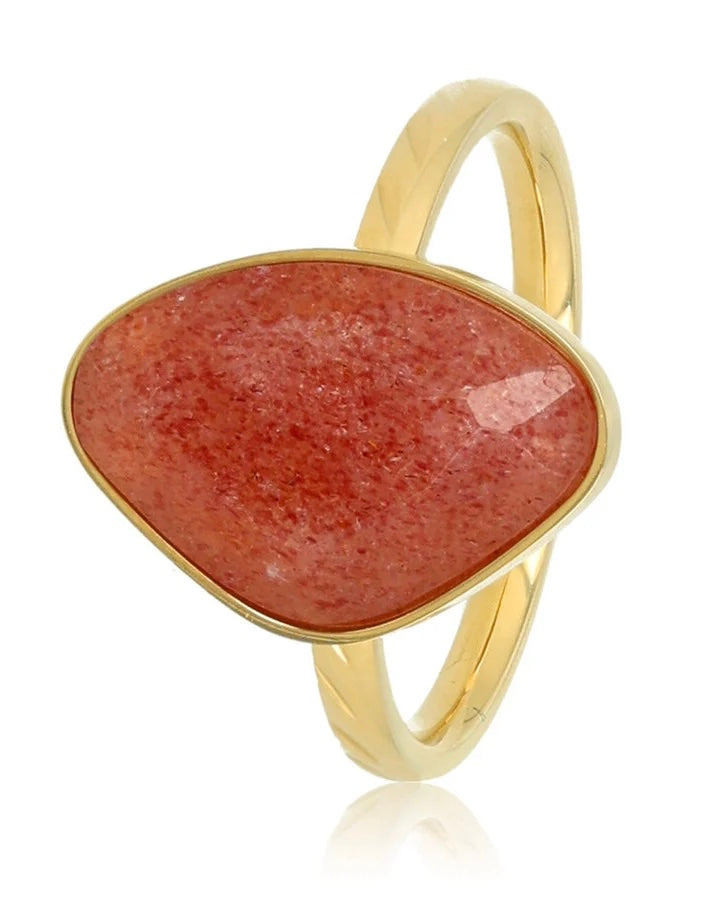 Aardbeienkwarts freeform ring goud