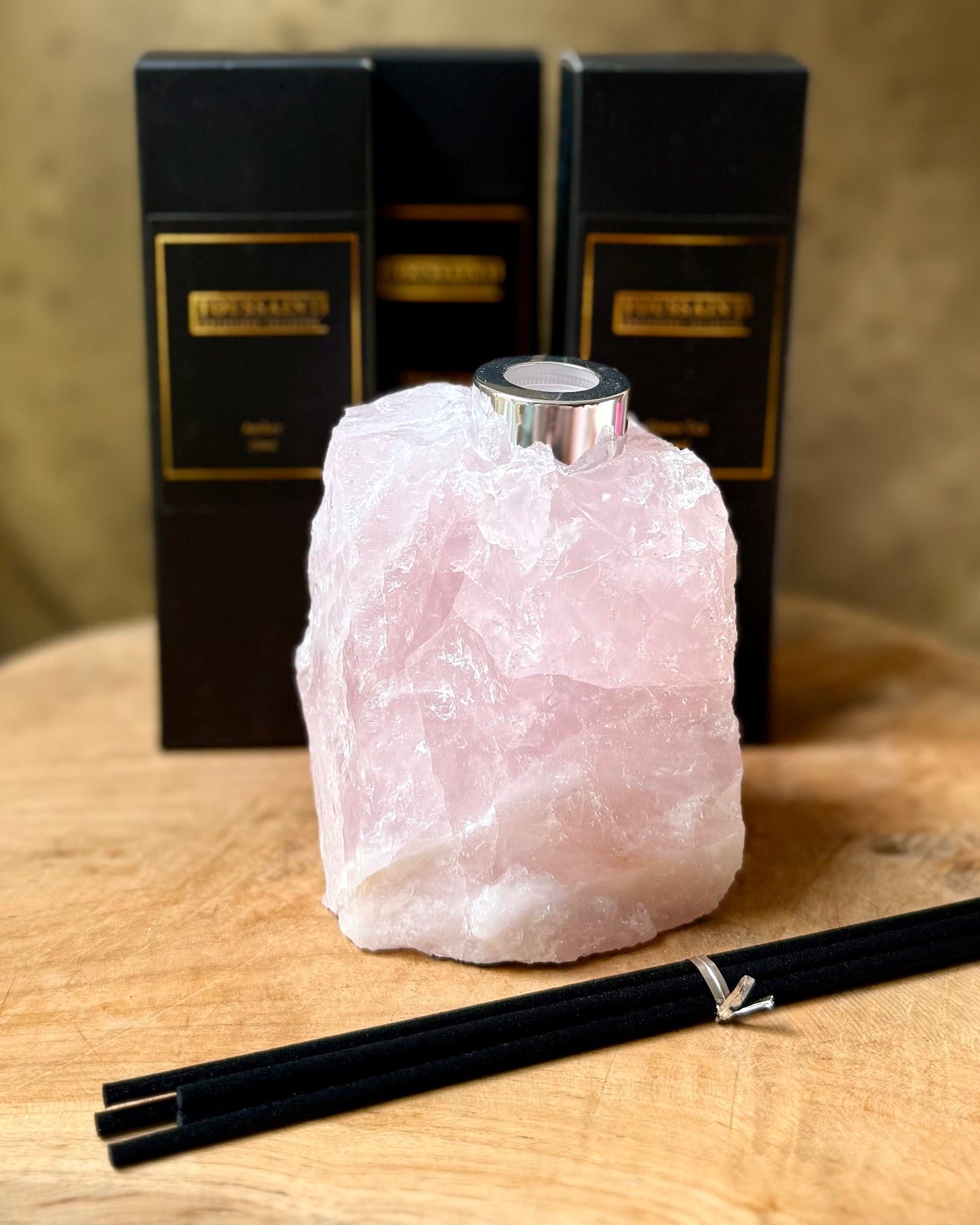 Rozekwarts aroma diffuser set goud of zilver