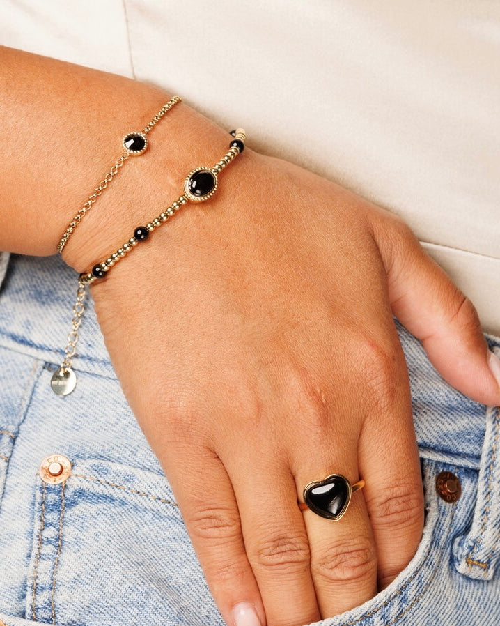 Hart ring Rozekwarts/Amethist/Onyx goud