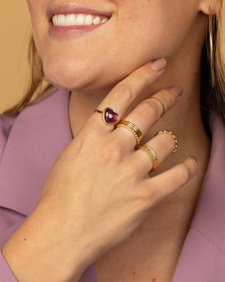 Hart ring Rozekwarts/Amethist/Onyx goud