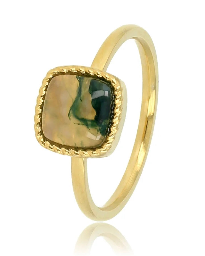 Mosagaat zegelring zilver/goud