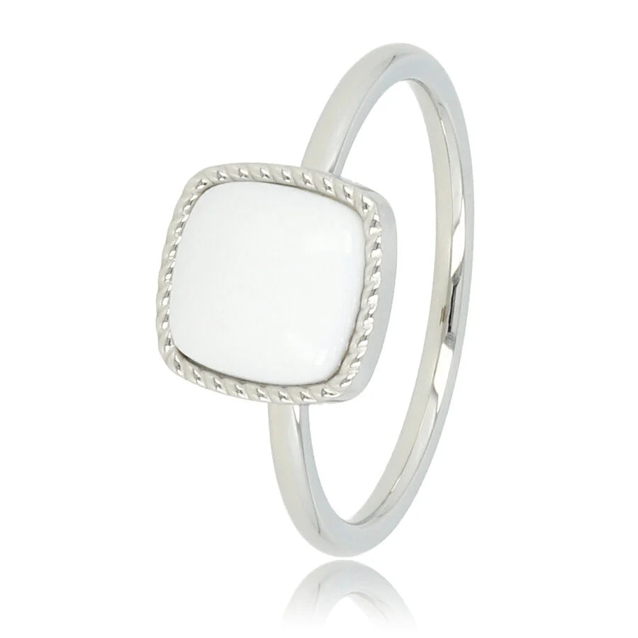 Witte Aventurijn zegelring goud/zilver