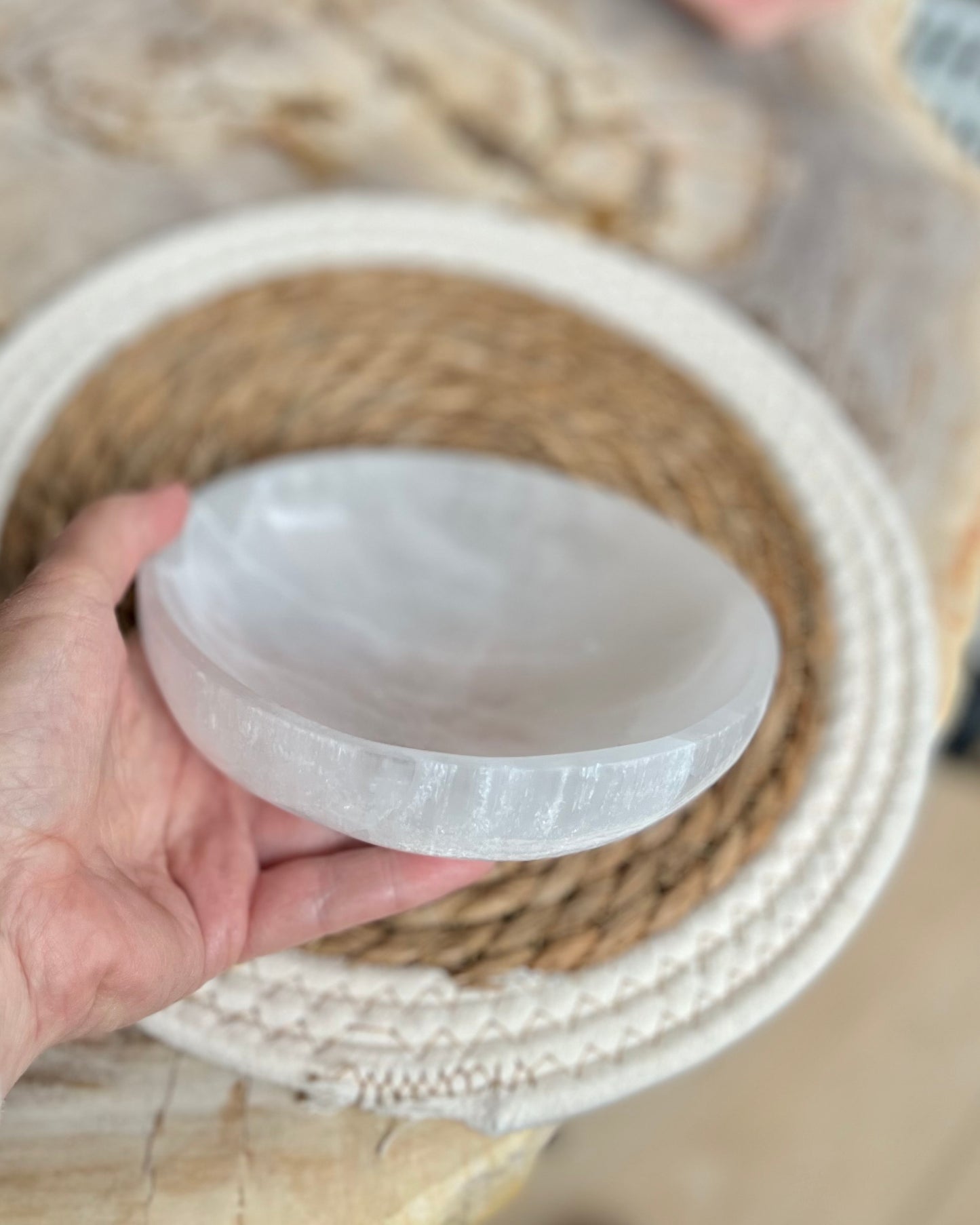 Selenite bowl round large