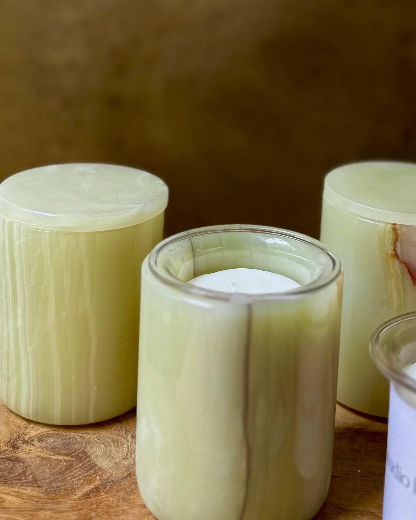 Groene Onyx pot met kaars