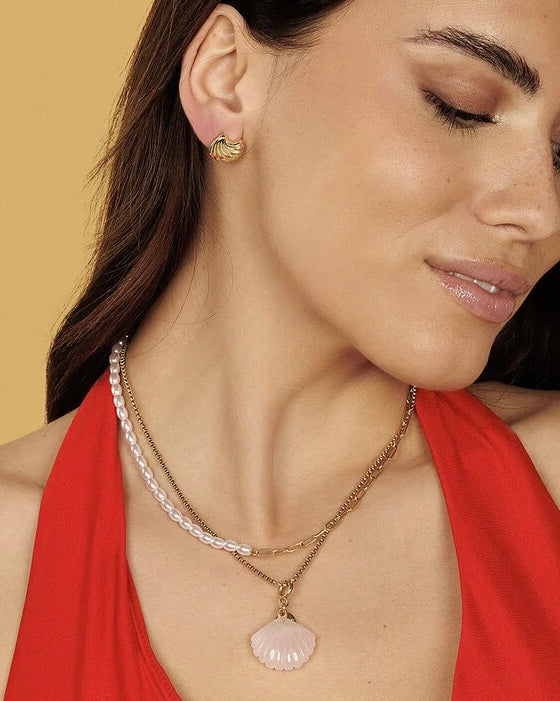 Rozekwarts schelp ketting