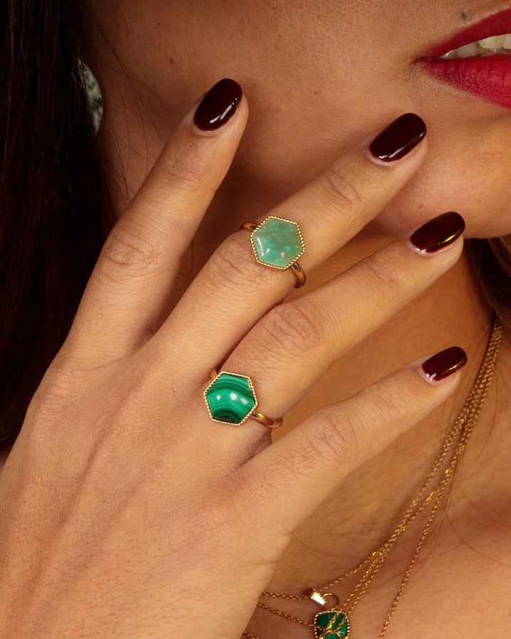 Malachiet zeshoek ring goud