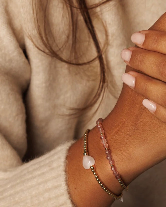Rozekwarts hart armband goud