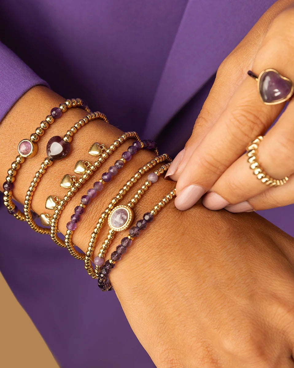 Amethist hart armband goud