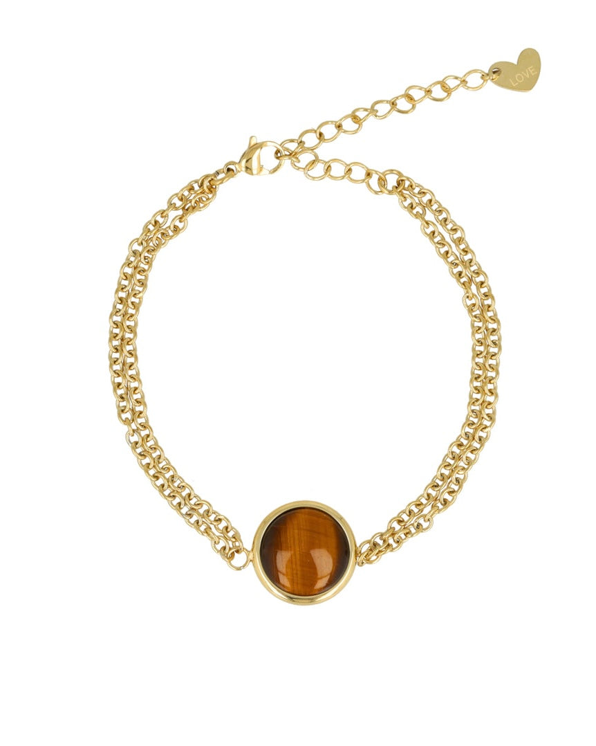 Tijgeroog dubbele armband goud