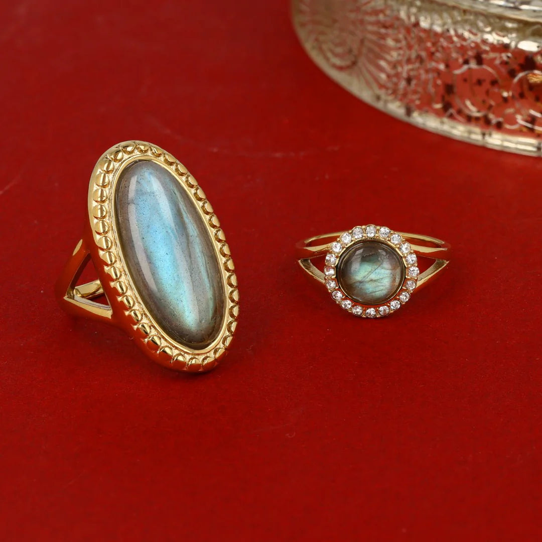 Labradoriet ring goud