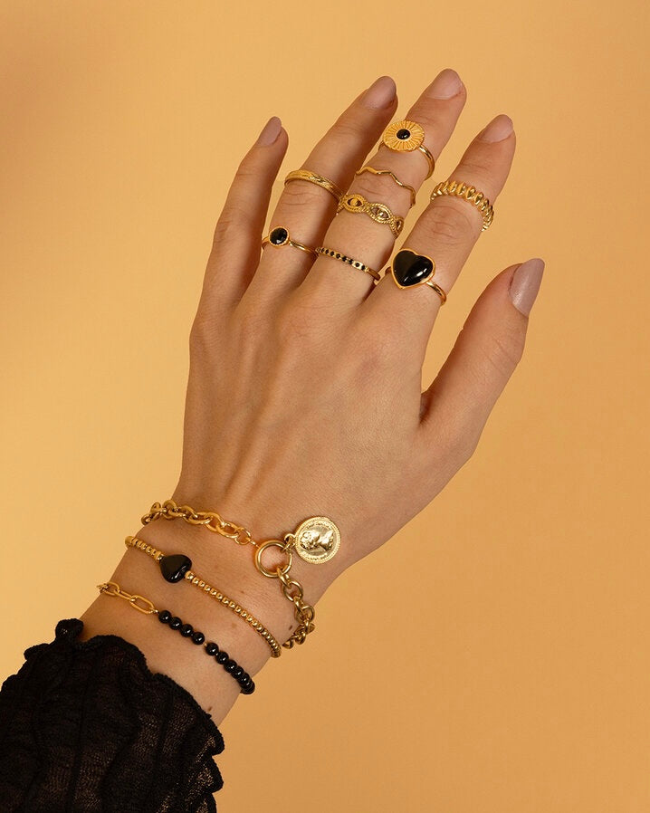 Hart ring Rozekwarts/Amethist/Onyx goud