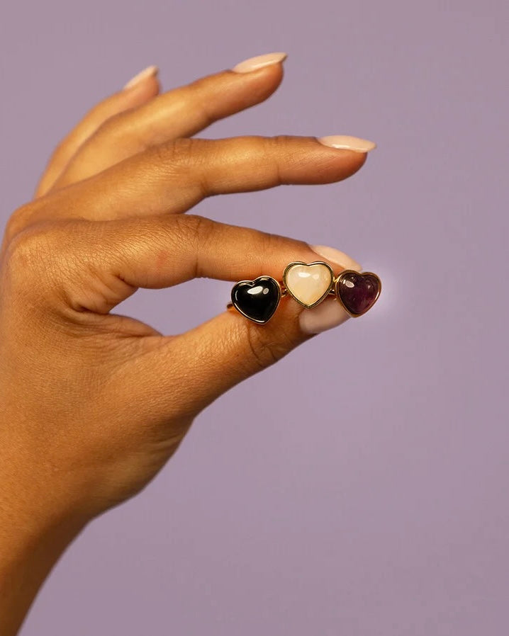 Hart ring Rozekwarts/Amethist/Onyx goud