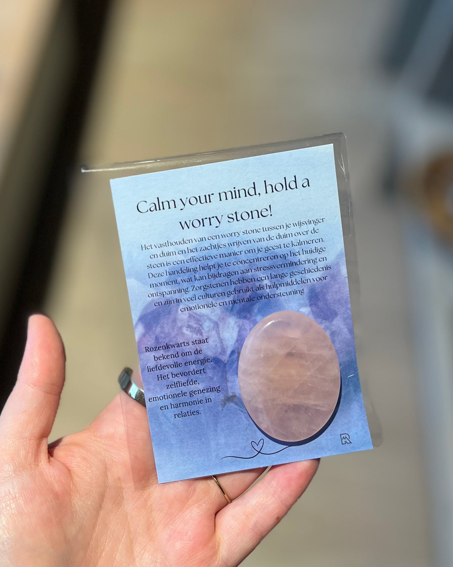 Worry Stone Rose Quartz oval in gift packaging