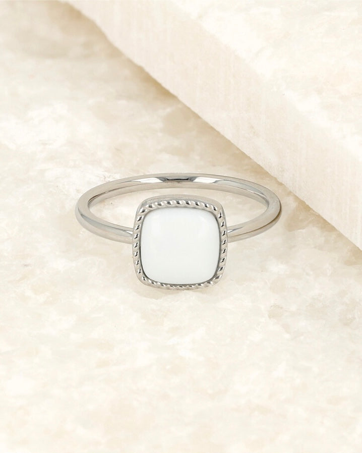 Witte Aventurijn zegelring goud/zilver