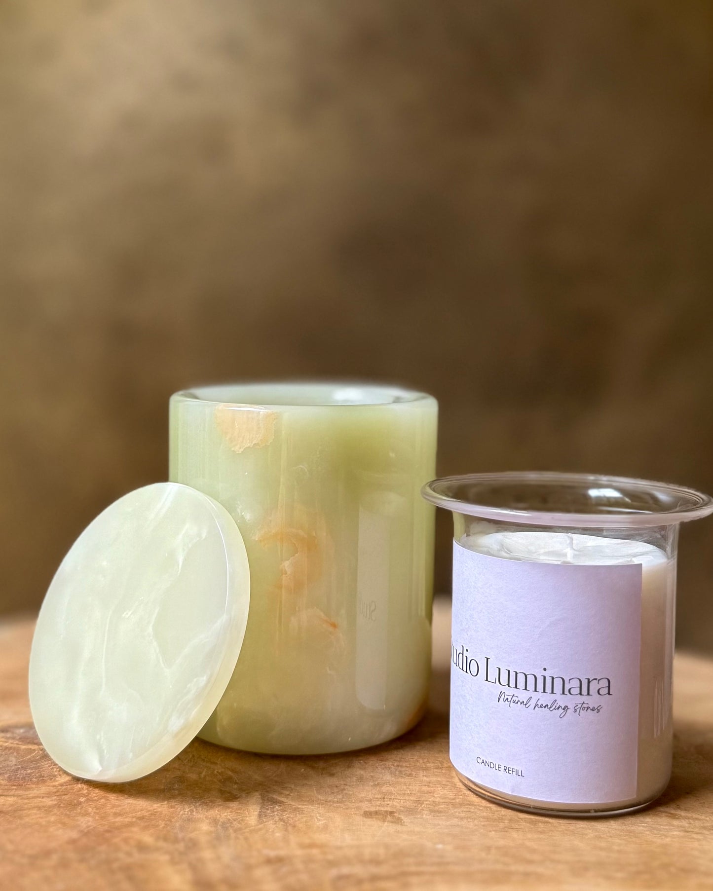 Groene Onyx pot met kaars