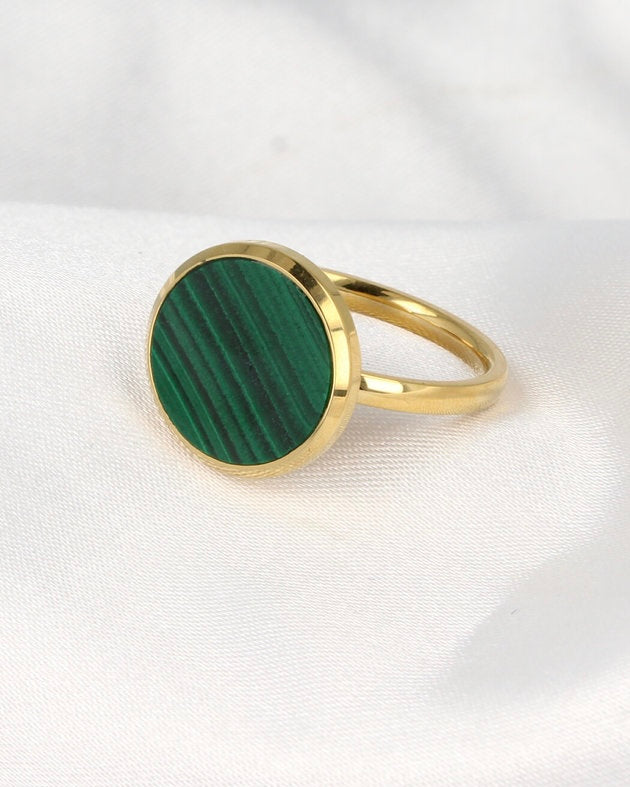 Malachiet ring rond goud/zilver