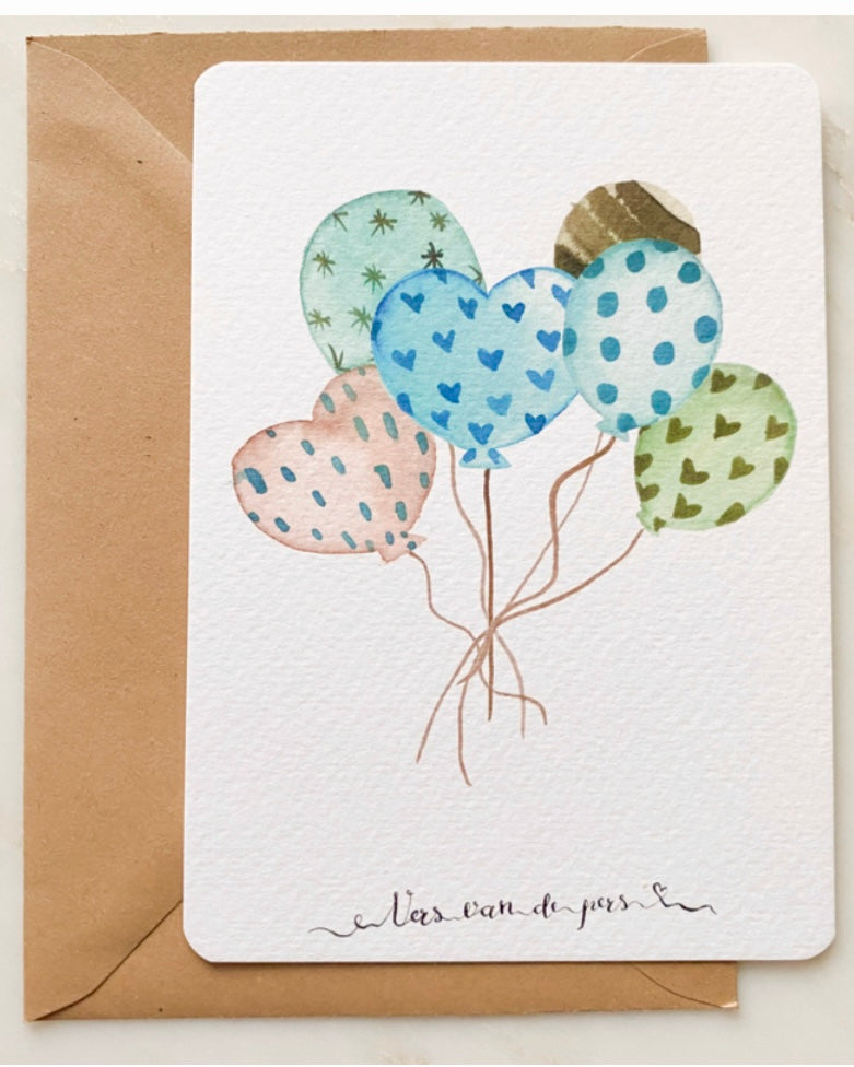 Wenskaart ballonnen blauw