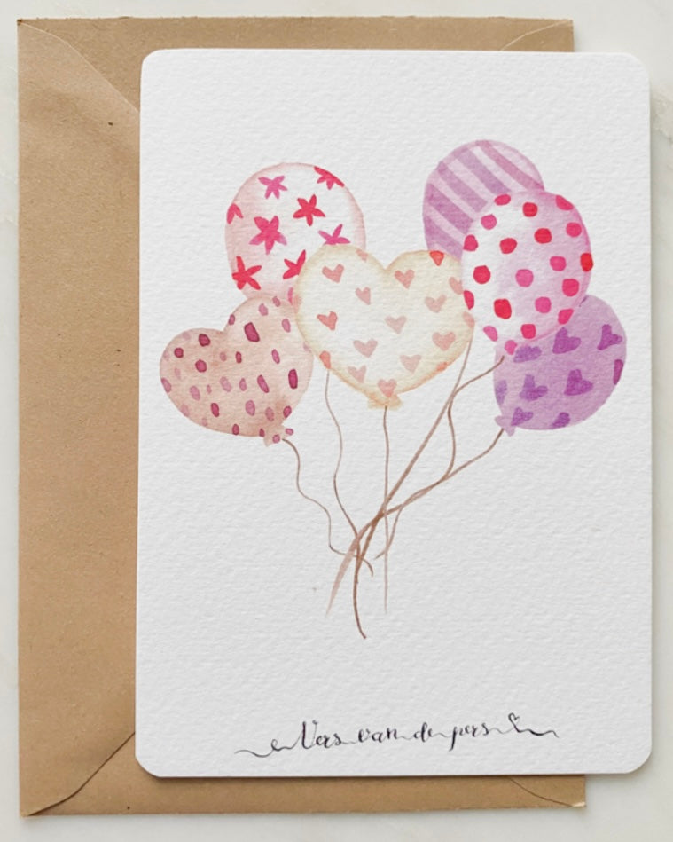 Wenskaart ballonnen roze