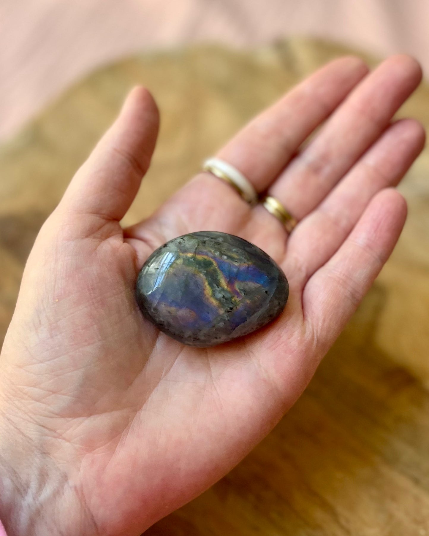 Labradorite small palm stone pink/purple
