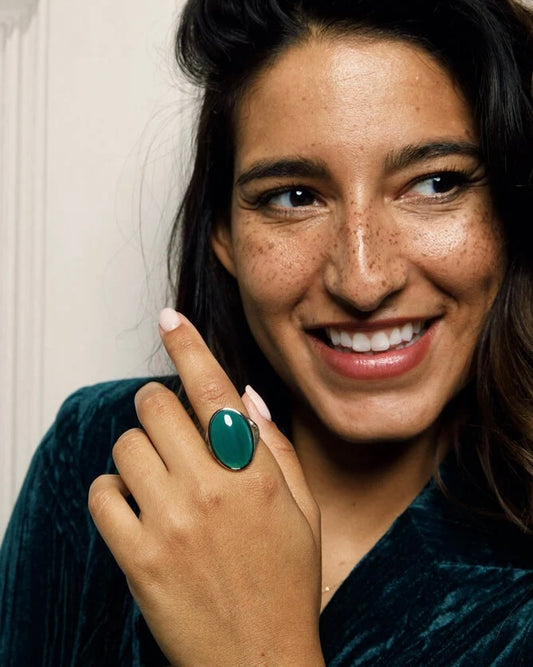 Groene Agaat statement ring zilver