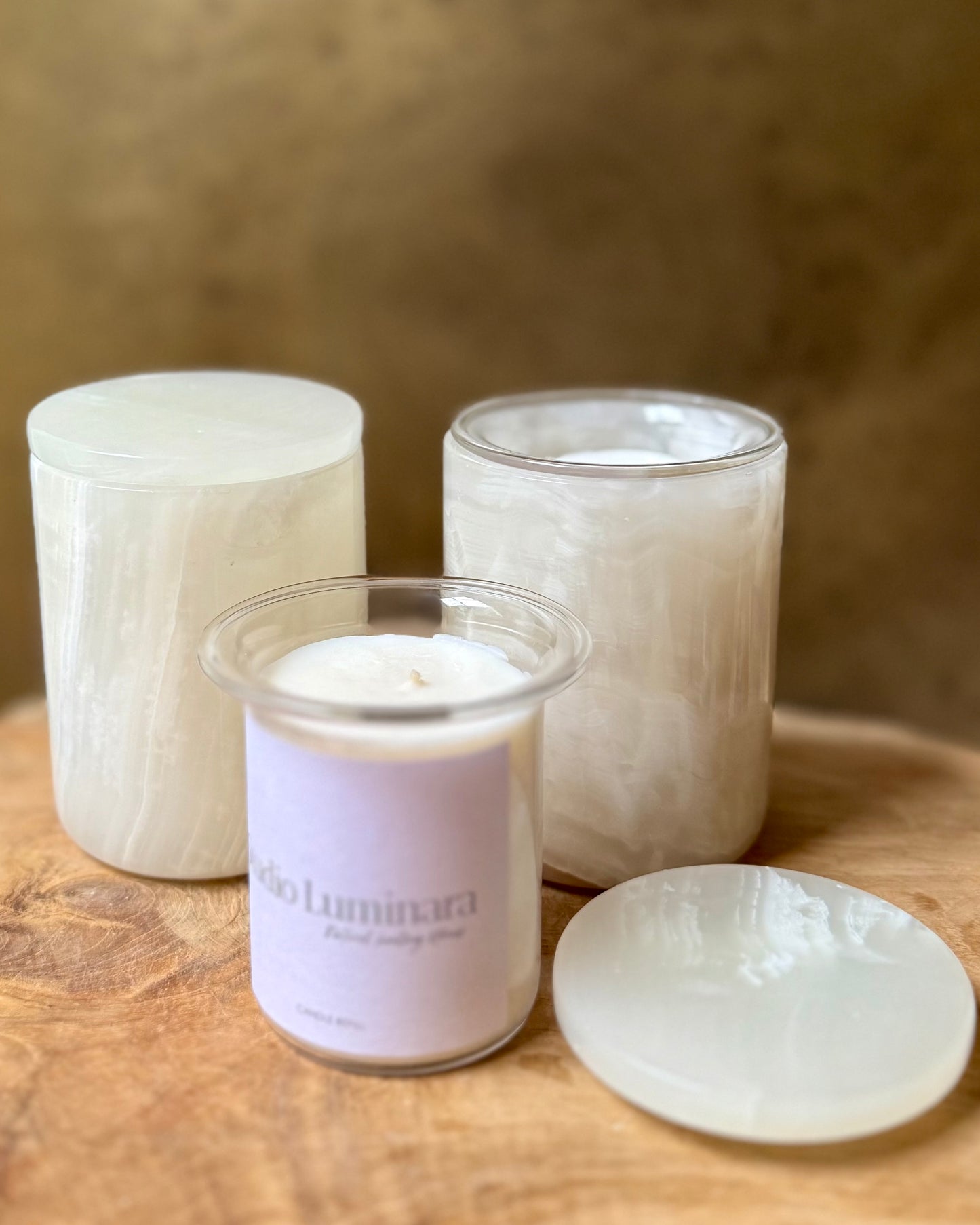Witte Onyx pot met kaars