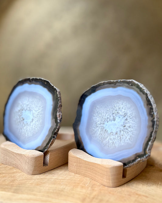 Agaatschijf + waxinelichthouder set van 2