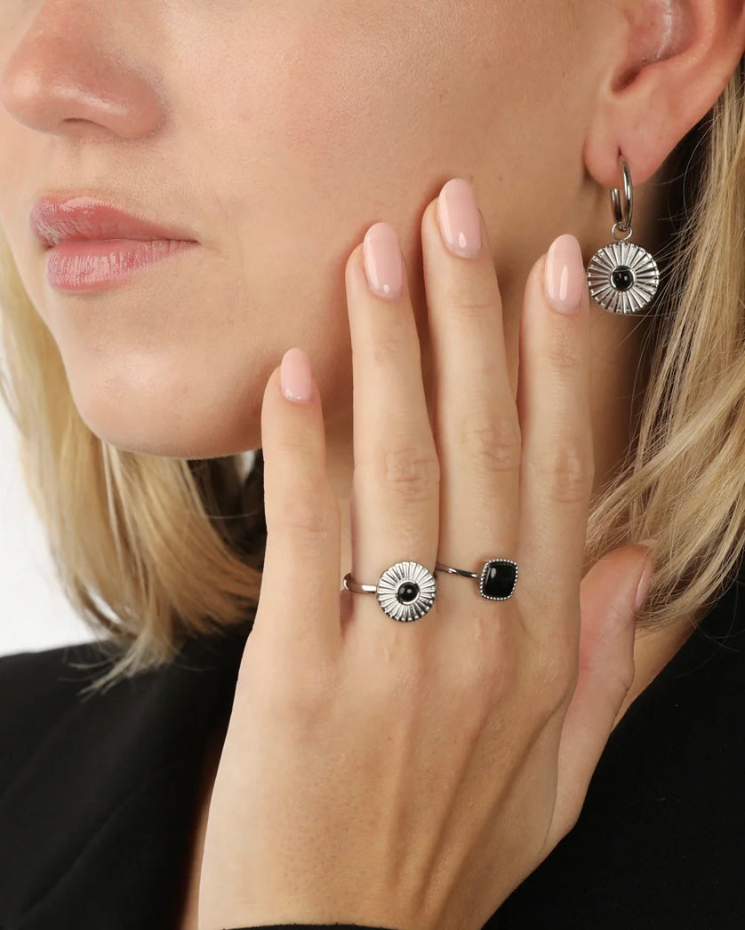 Onyx zegelring zilver/goud