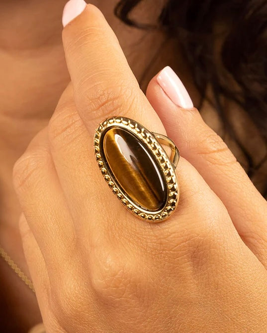 Tijgeroog statement ring goud