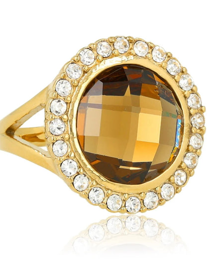 Ring met glassteen & Zirkonia Smokey Topaz