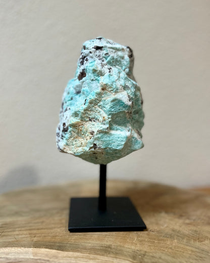 Large raw Amazonite on stand