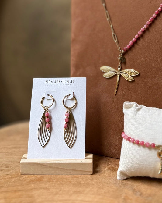 Blade Oorbellen Roze Chalcedoon