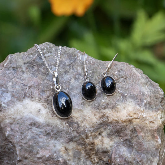 Black Tourmaline Jewelry Set 925 Sterling Silver