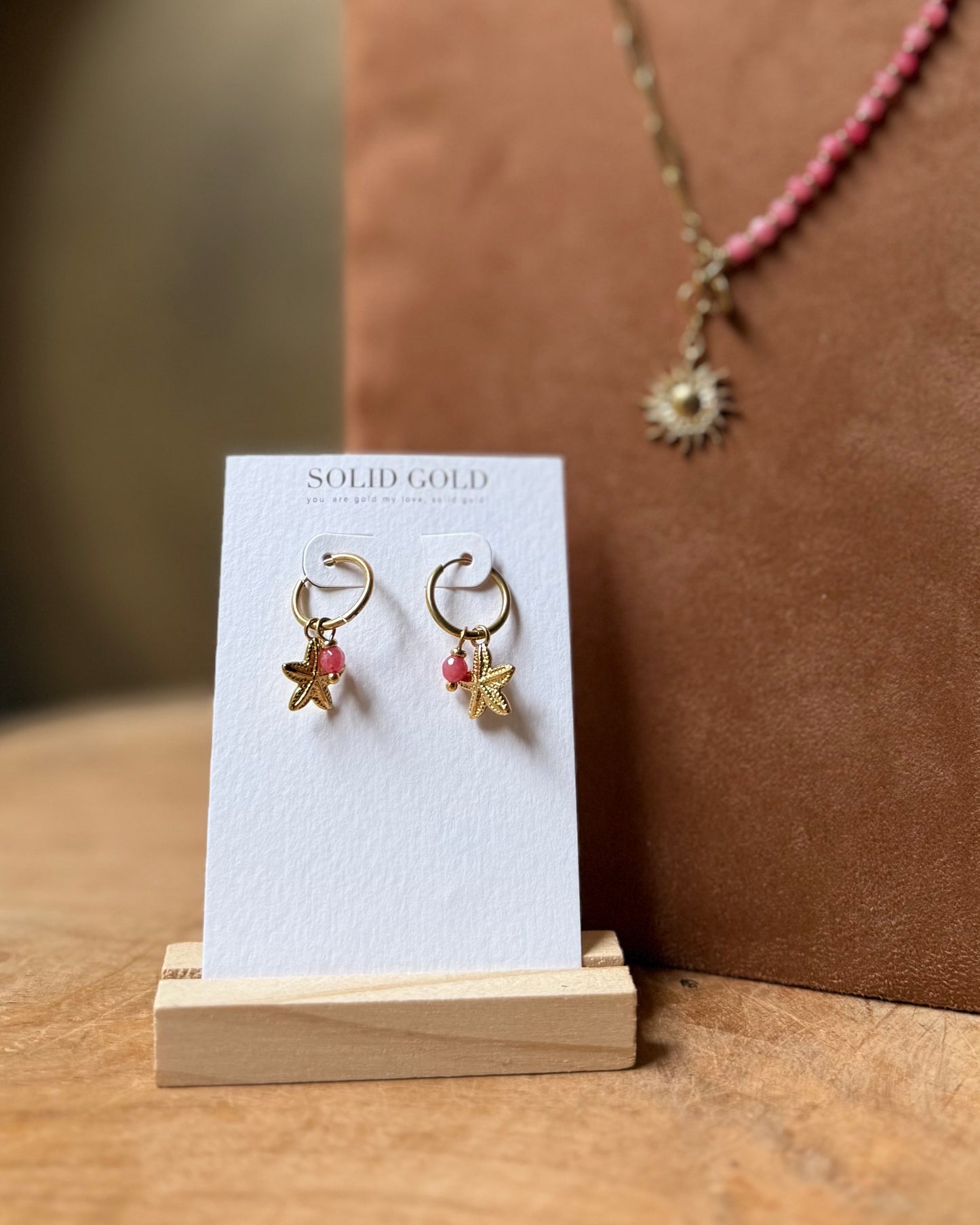 Starfish Oorbellen roze Chalcedoon