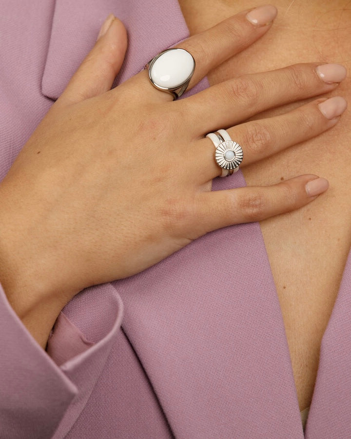 Witte Aventurijn statement ring zilver