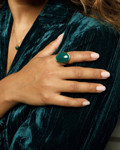 Groene Agaat statement ring goud