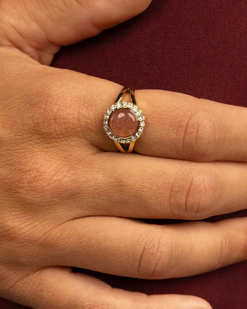 Aardbeienkwarts ring goud