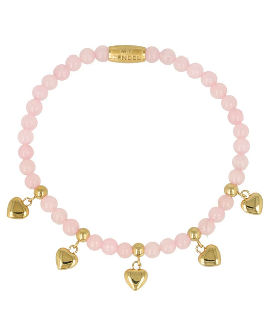 Rozekwarts met hart bedels armband