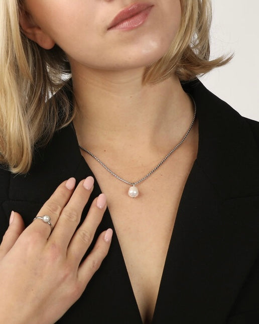Zoetwater parel ketting goud/zilver