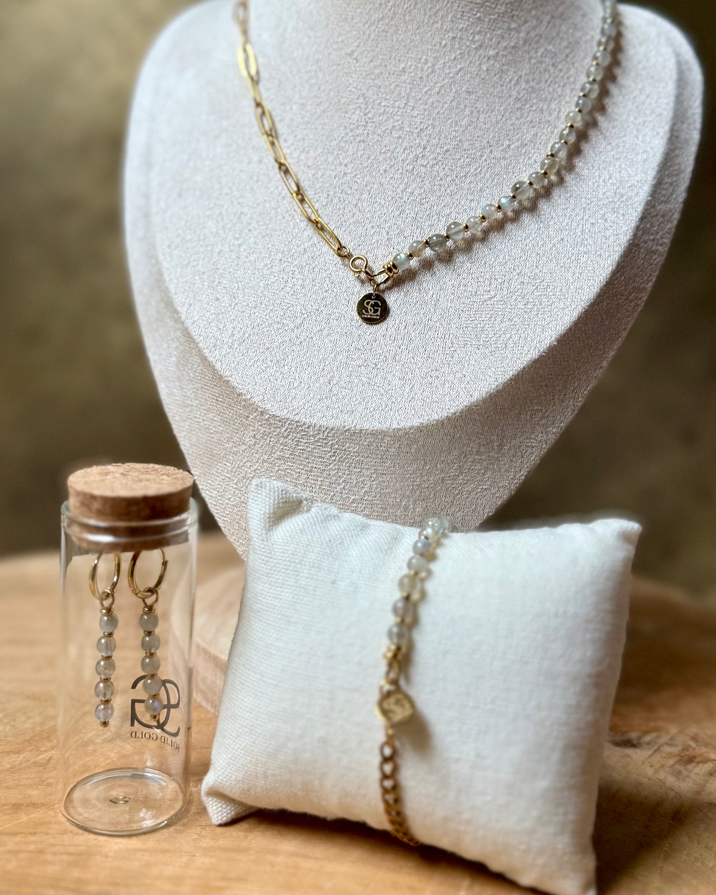 Edelsteen tussenstuk ketting Solid Gold