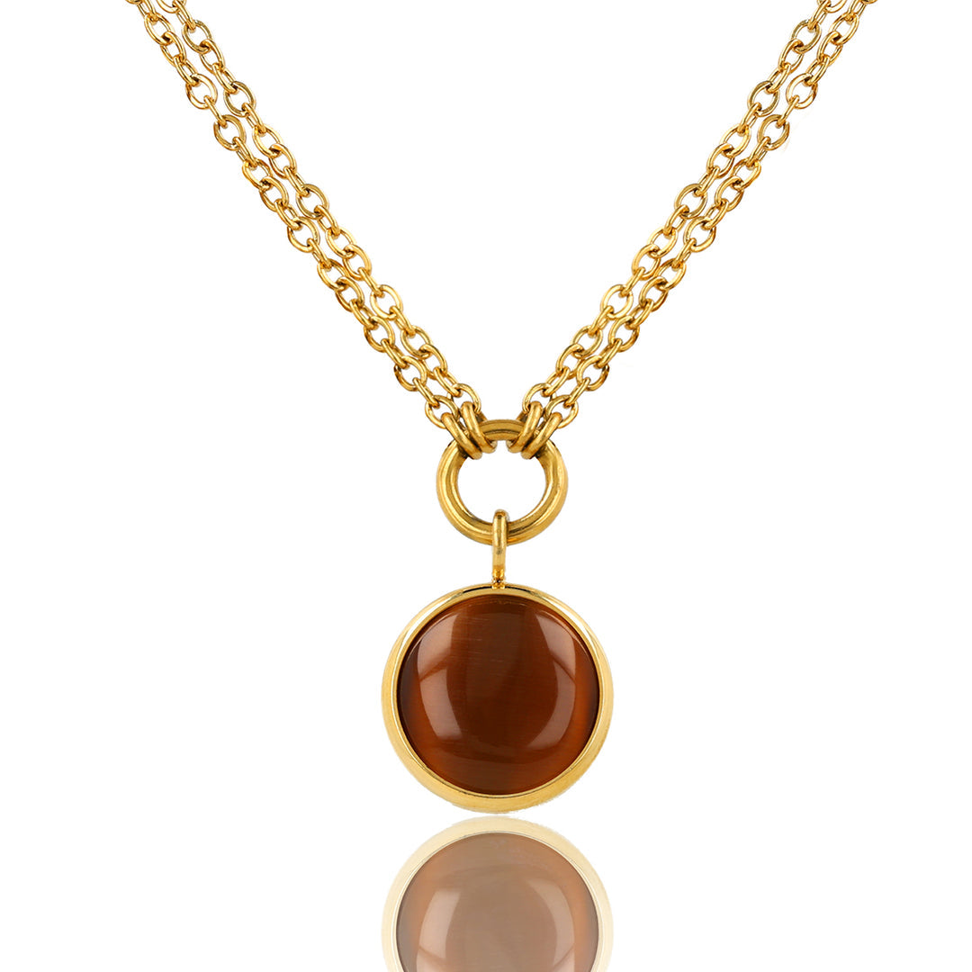 Tijgeroog dubbele ketting goud